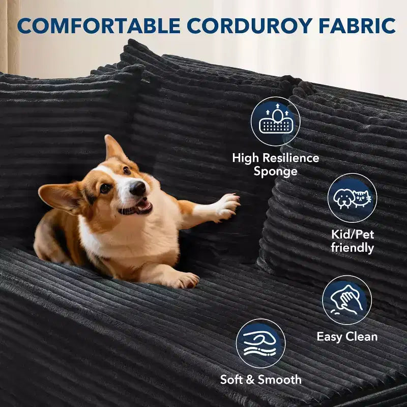 Divano a Combinazione a Forma di Nuvola da 106 Pollici, Divano con Chaise Longue, Divano a L a 3 Posti per Soggiorno, Seduta Profonda in Memory Foam