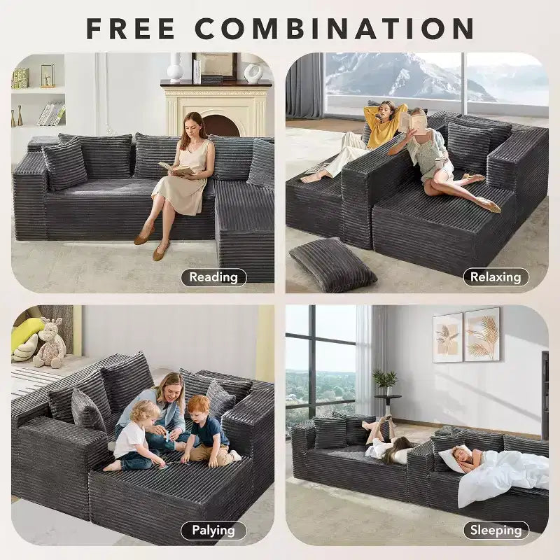 Divano a Combinazione a Forma di Nuvola da 106 Pollici, Divano con Chaise Longue, Divano a L a 3 Posti per Soggiorno, Seduta Profonda in Memory Foam