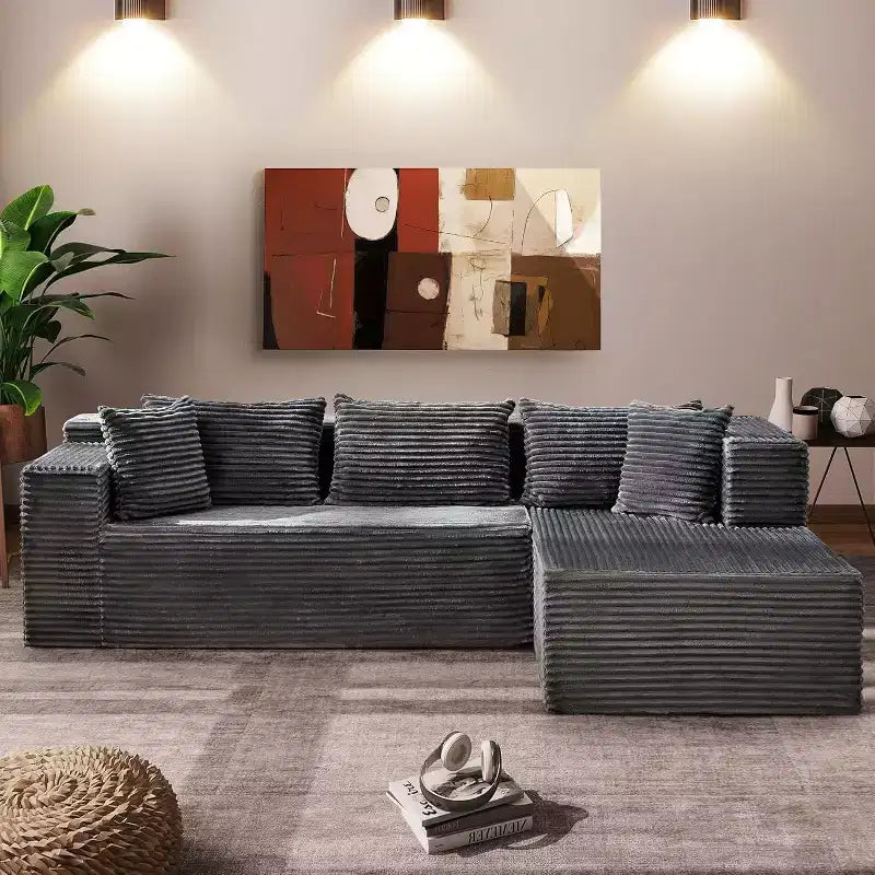 Divano a Combinazione a Forma di Nuvola da 106 Pollici, Divano con Chaise Longue, Divano a L a 3 Posti per Soggiorno, Seduta Profonda in Memory Foam