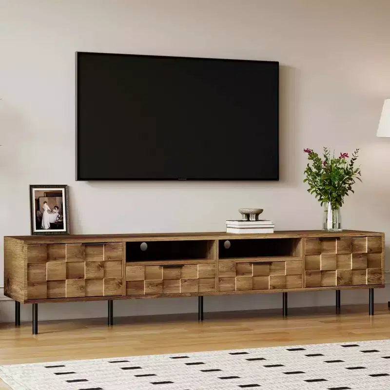 MAYEERTY Mobile TV Moderno con 2 Cassetti, Tavolino Console Multimediale per TV fino a 85 pollici, Centro Intrattenimento con Spazio di Archiviazione per Soggiorno