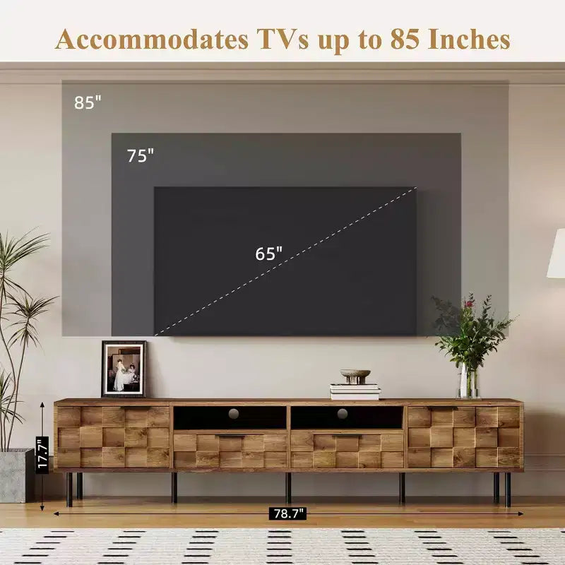 MAYEERTY Mobile TV Moderno con 2 Cassetti, Tavolino Console Multimediale per TV fino a 85 pollici, Centro Intrattenimento con Spazio di Archiviazione per Soggiorno