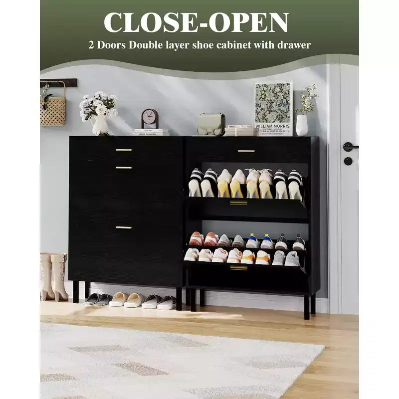 Scarpiera stretta a 3 cassetti con ripiani regolabili, mobile contenitore in legno indipendente per ingresso, corridoio e portico