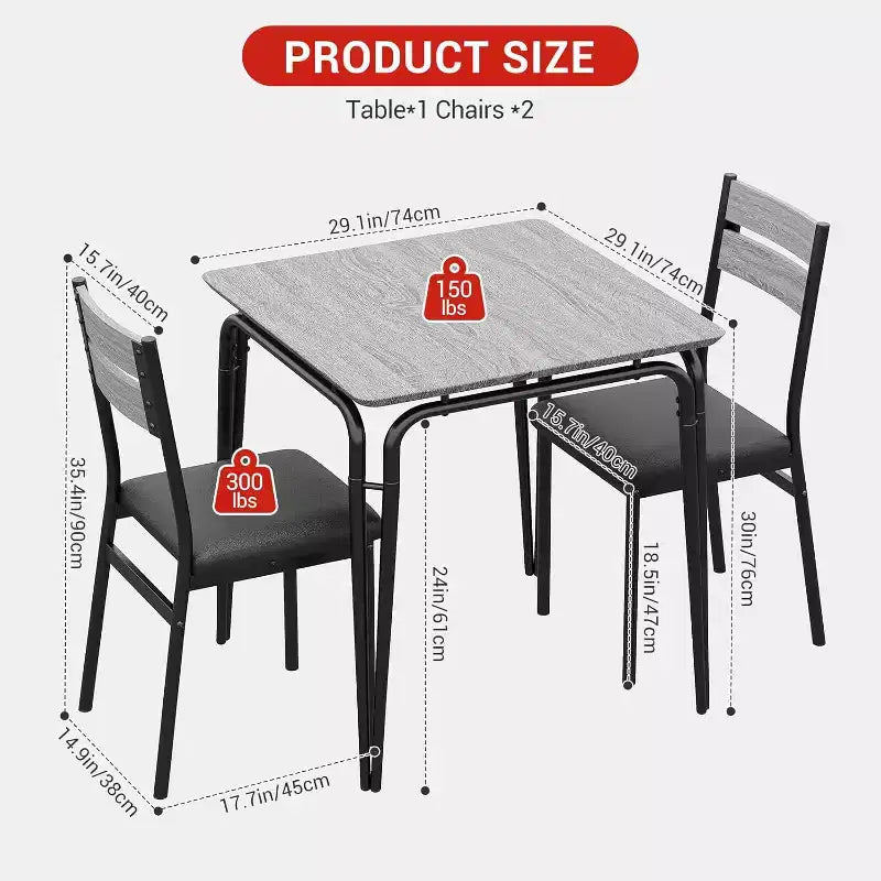 Set da Pranzo 3 Pezzi - Tavolo da Cucina Quadrato con Sedie Imbottite per 2, Set da Pranzo Moderno per Piccolo Appartamento