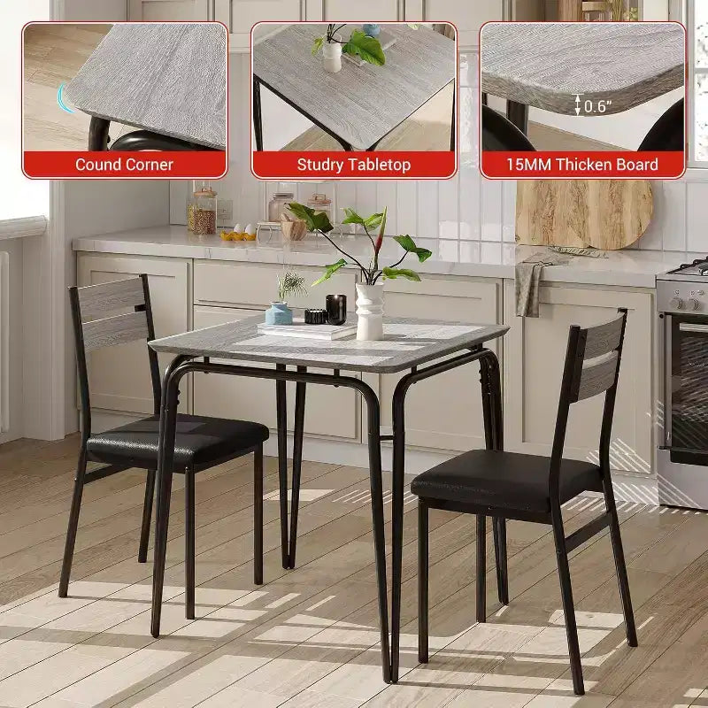 Set da Pranzo 3 Pezzi - Tavolo da Cucina Quadrato con Sedie Imbottite per 2, Set da Pranzo Moderno per Piccolo Appartamento