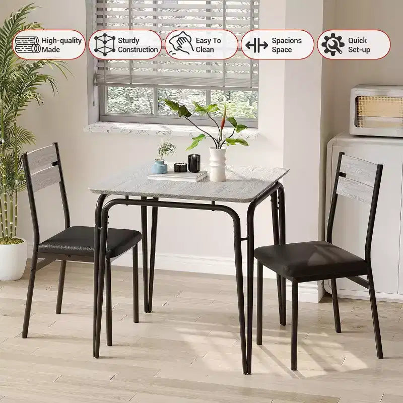 Set da Pranzo 3 Pezzi - Tavolo da Cucina Quadrato con Sedie Imbottite per 2, Set da Pranzo Moderno per Piccolo Appartamento