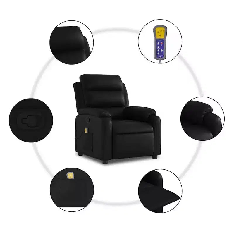 vidaXL Poltrona Massaggiante Reclinabile Regolabile Nera in Similpelle - Recliner Manuale Push Back