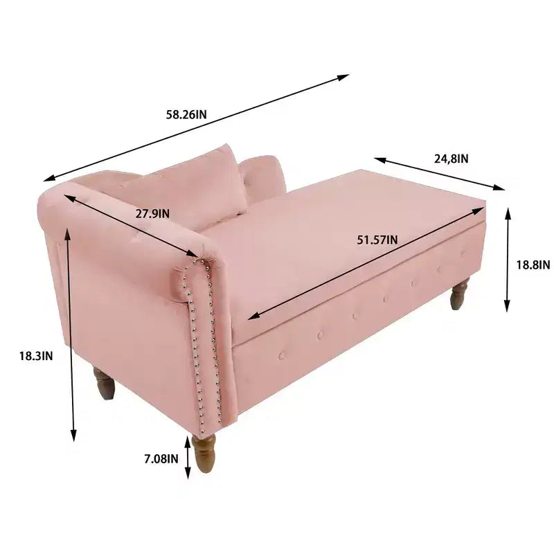 Poltrona reclinabile moderna con contenitore e finiture con borchie, sedia a sdraio in velluto imbottita con bottoni, contenitore e cuscino per soggiorno