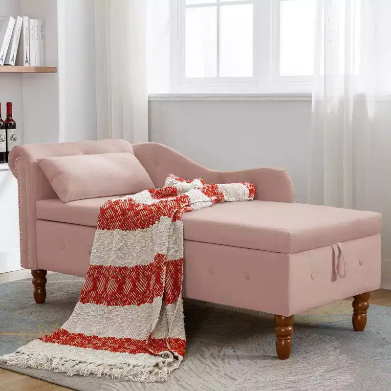 Poltrona reclinabile moderna con contenitore e finiture con borchie, sedia a sdraio in velluto imbottita con bottoni, contenitore e cuscino per soggiorno