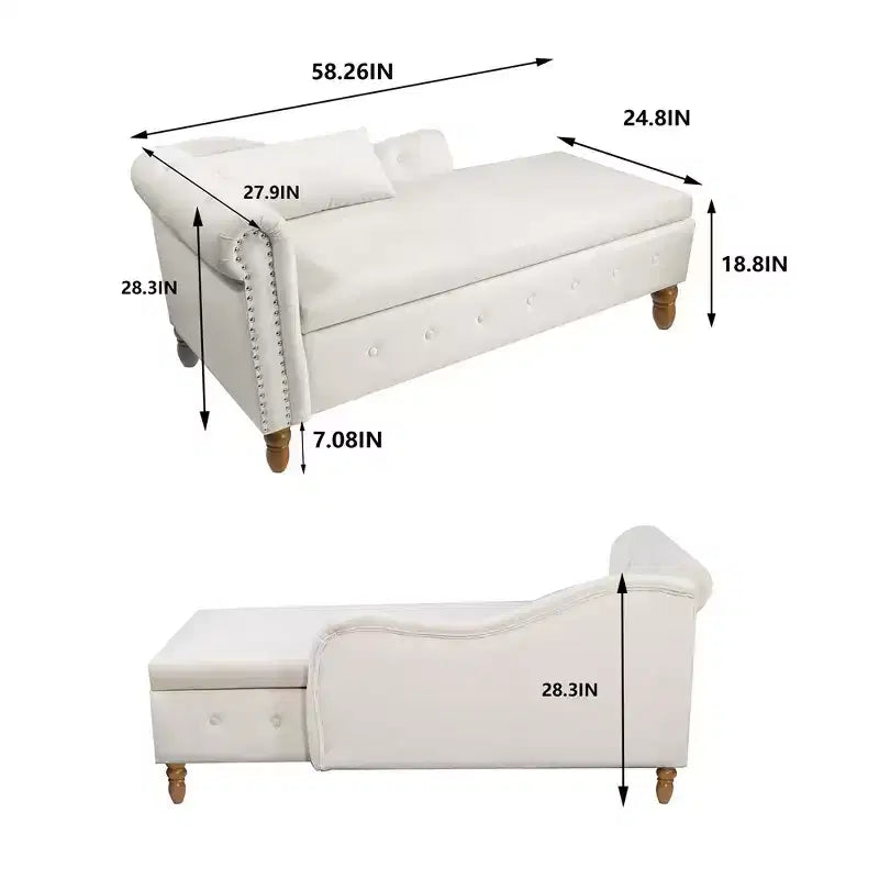Poltrona reclinabile moderna con contenitore e finiture con borchie, sedia a sdraio in velluto imbottita con bottoni, contenitore e cuscino per soggiorno