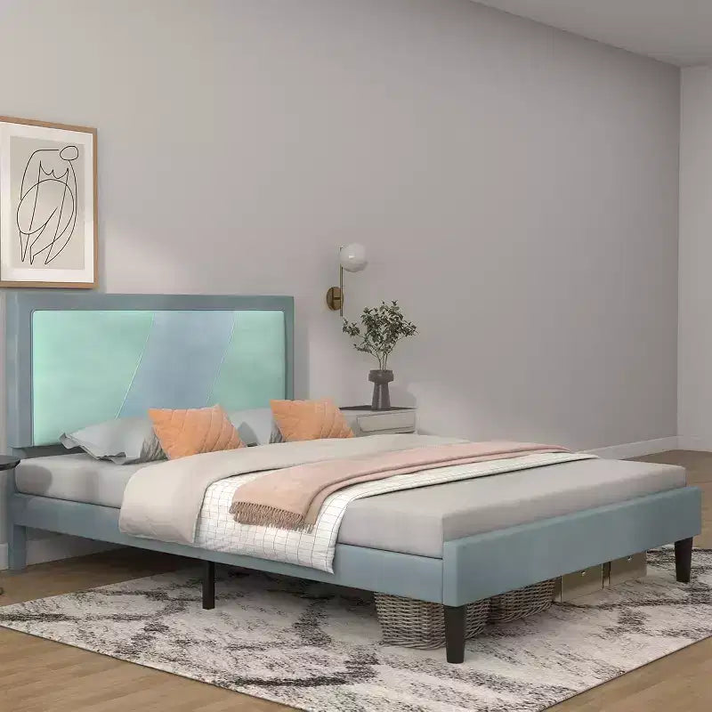 Struttura Letto Matrimoniale Robusta con Doghe in Acciaio, Testiera Regolabile in Altezza, Nessuna Rete a Molle Necessaria, Facile Montaggio, Beige