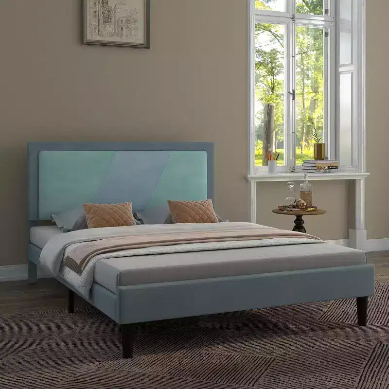 Struttura Letto Matrimoniale Robusta con Doghe in Acciaio, Testiera Regolabile in Altezza, Nessuna Rete a Molle Necessaria, Facile Montaggio, Beige