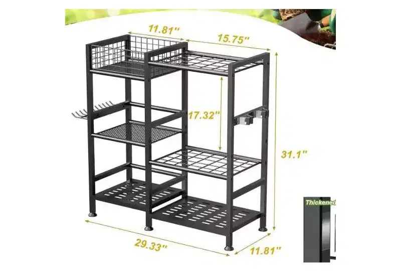 Organizzatore per attrezzi da giardino da 31 pollici, porta attrezzi da giardino a 2 ripiani, porta attrezzi da giardino in acciaio per riporre attrezzi a manico lungo, supporto per attrezzi da garage, porta attrezzi
