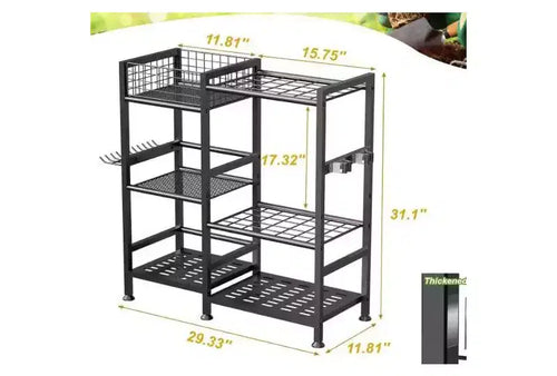 Organizzatore per attrezzi da giardino da 31 pollici, porta attrezzi da giardino a 2 ripiani, porta attrezzi da giardino in acciaio per riporre attrezzi a manico lungo, supporto per attrezzi da garage, porta attrezzi