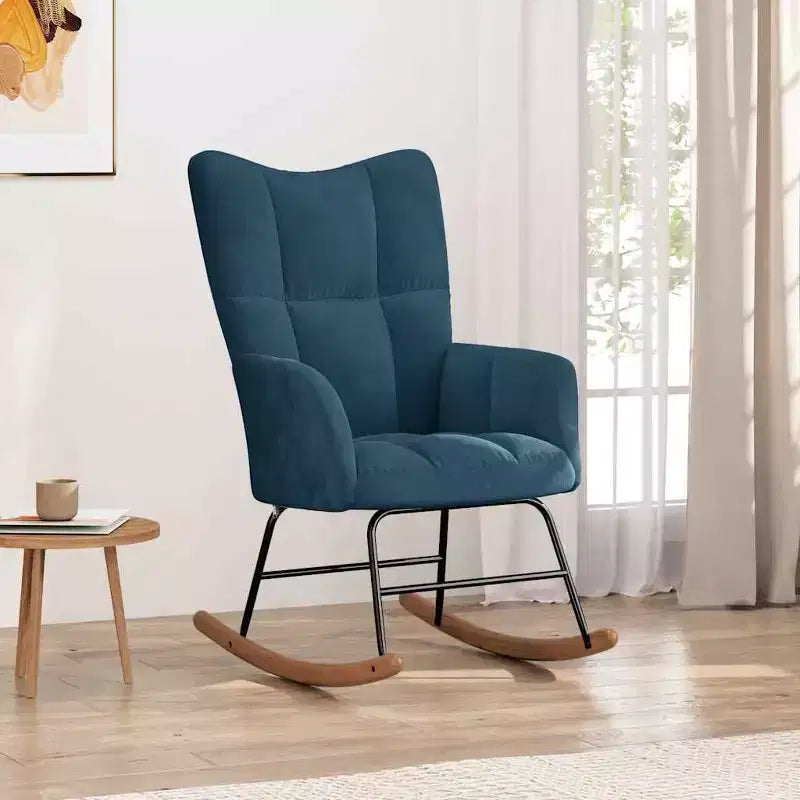 vidaXL Sedia a dondolo Sedia d'accento imbottita per soggiorno in velluto - Blu Senza poggiapiedi
