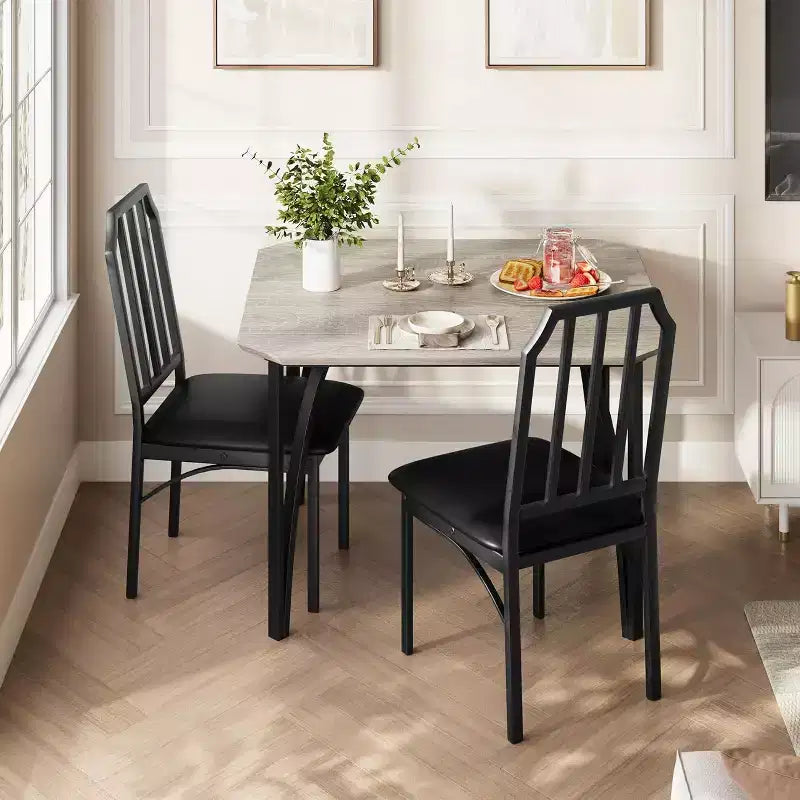 Set da pranzo per 2 con design salvaspazio, piano in vetro, seduta imbottita e design smussato, adatto