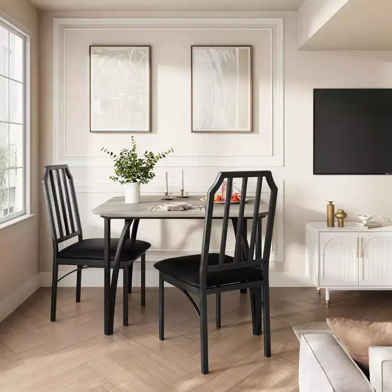 Set da pranzo per 2 con design salvaspazio, piano in vetro, seduta imbottita e design smussato, adatto