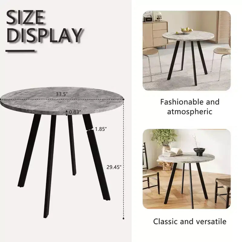 MAYEERTY Tavolino da caffè circolare moderno minimalista da 85 cm, trama cemento grigio per soggiorno