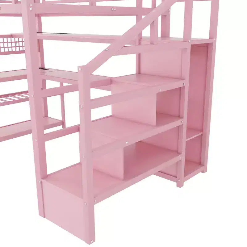 TUYOHW Letto a soppalco full size con scala contenitore e armadio, Letto a soppalco in metallo con scrivania, mensole, stazione di ricarica, luci a LED per ragazzi e adulti