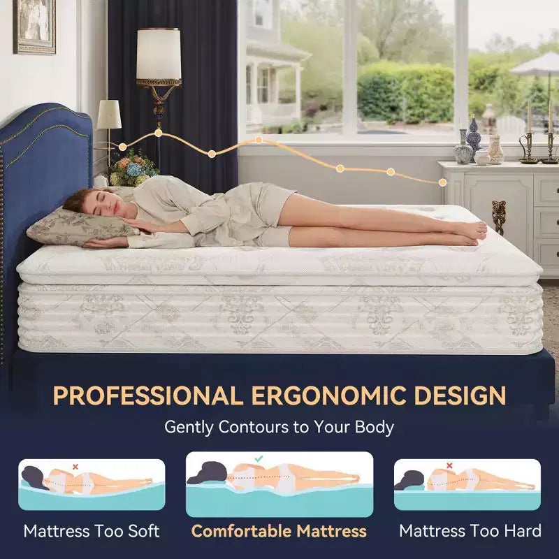 Materasso ibrido Sailvan da 13 pollici, materasso ibrido in memory foam gel con molle insacchettate in tessuto in una scatola