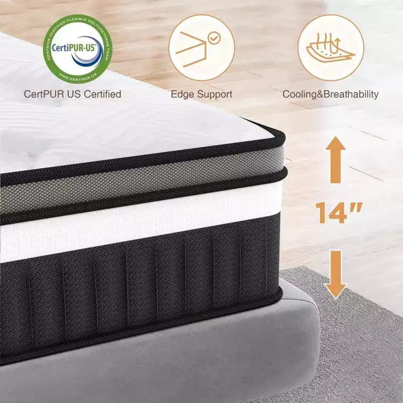 Materasso in memory foam queen size 14" a media rigidità, certificato CertiPUR-US