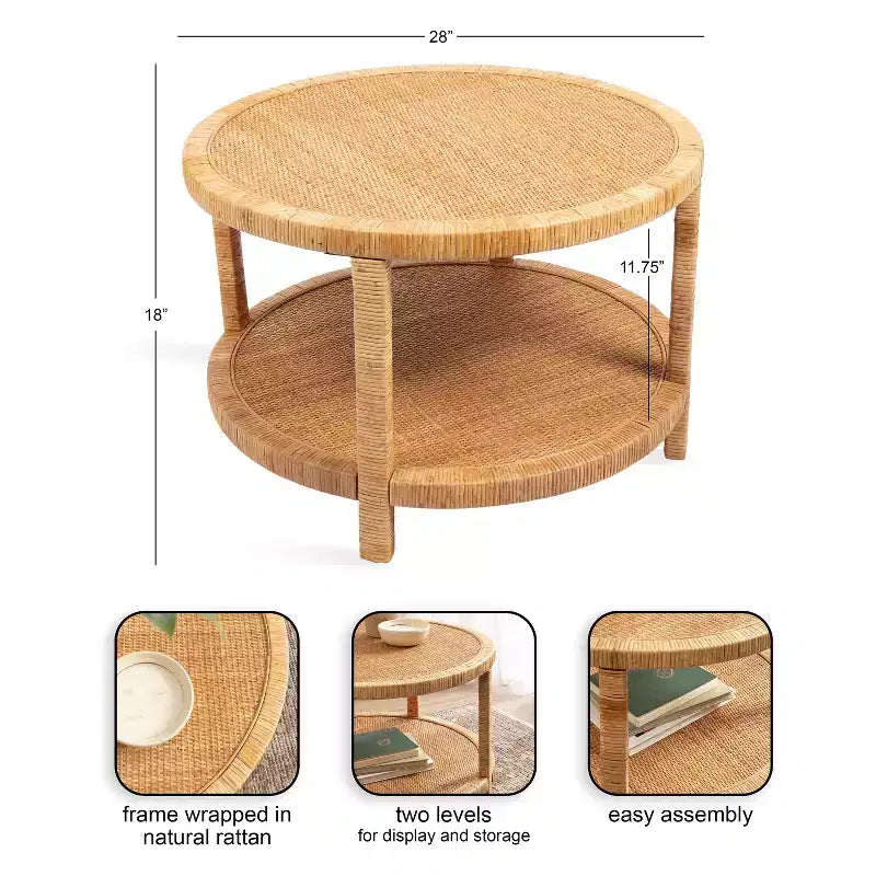Tavolino rotondo in rattan Rafina di Kate and Laurel, 28x28x18, Naturale
