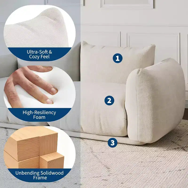 Divano componibile a nuvola oversize: divano modulare a forma di U in ciniglia, design profondo della seduta senza struttura interna