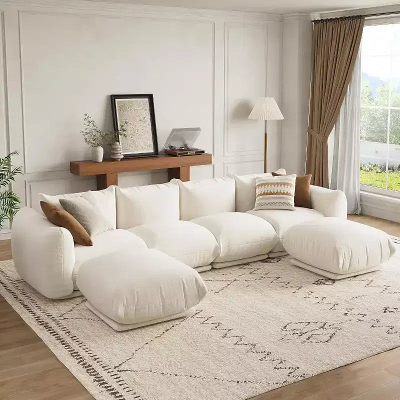Divano componibile a nuvola oversize: divano modulare a forma di U in ciniglia, design profondo della seduta senza struttura interna