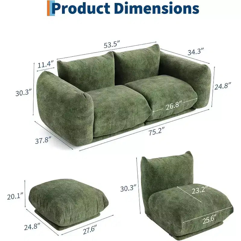 Divano componibile a nuvola oversize: divano modulare a forma di U in ciniglia, design profondo della seduta senza struttura interna