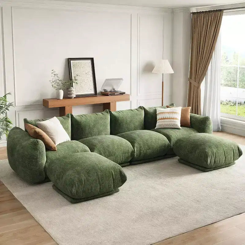 Divano componibile a nuvola oversize: divano modulare a forma di U in ciniglia, design profondo della seduta senza struttura interna