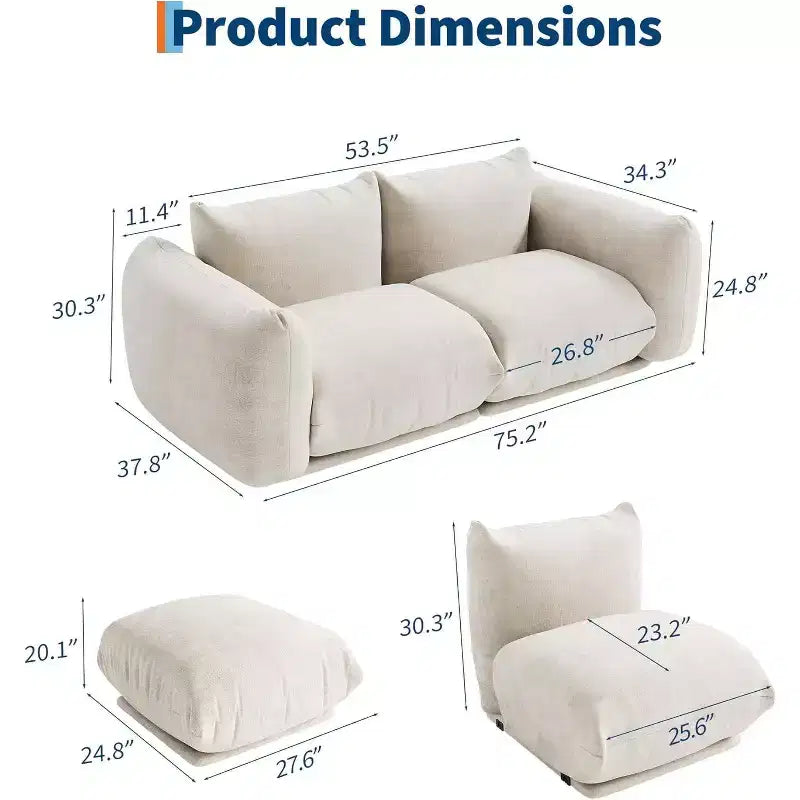 Divano componibile a nuvola oversize: divano modulare a forma di U in ciniglia, design profondo della seduta senza struttura interna