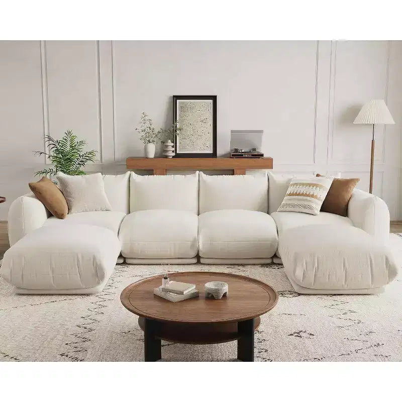 Divano componibile a nuvola oversize: divano modulare a forma di U in ciniglia, design profondo della seduta senza struttura interna
