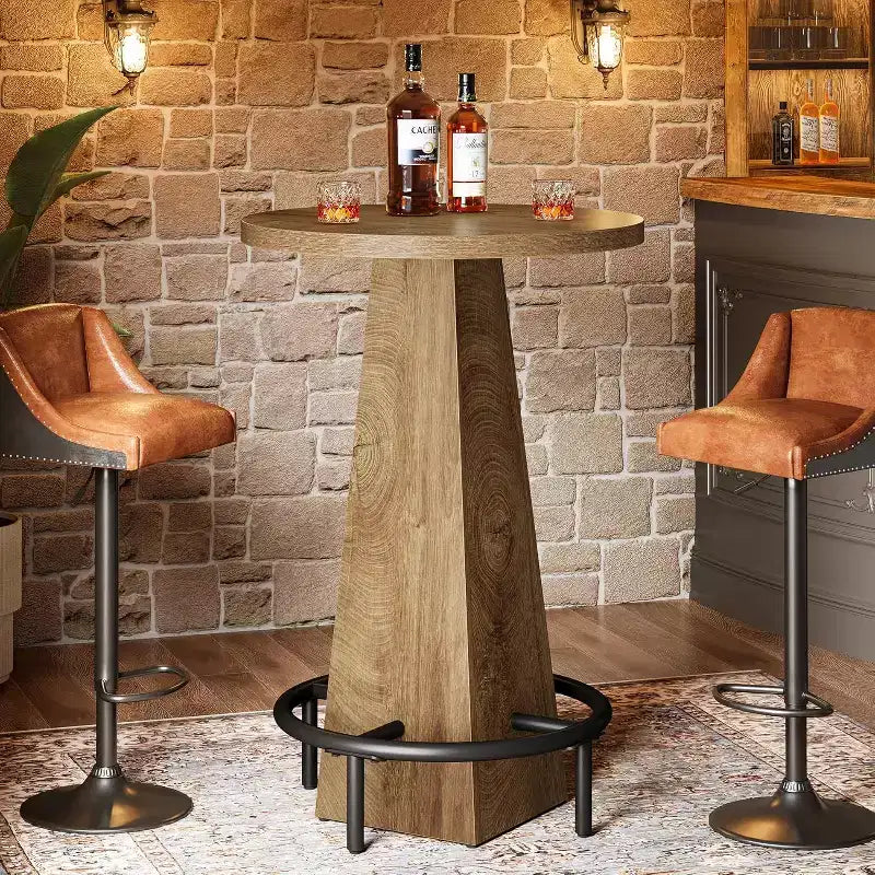 Tavolo Bar Lantine, Tavolo Rotondo da Pub Alto 95 cm per Piccoli Bar, Sala da Pranzo, Cucina, Colore Legno (Solo Tavolo)