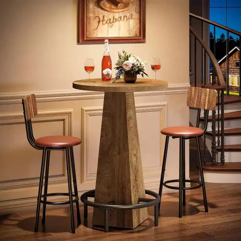 Tavolo Bar Lantine, Tavolo Rotondo da Pub Alto 95 cm per Piccoli Bar, Sala da Pranzo, Cucina, Colore Legno (Solo Tavolo)