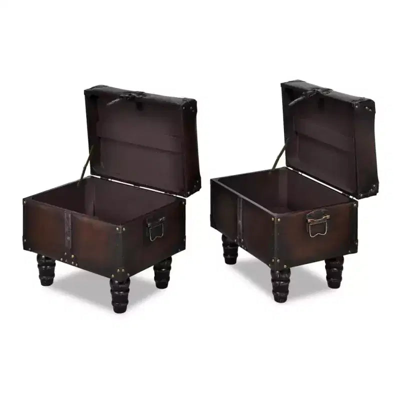 vidaXL Panchi contenitori 3 pz Marrone scuro in legno massello di pino e similpelle