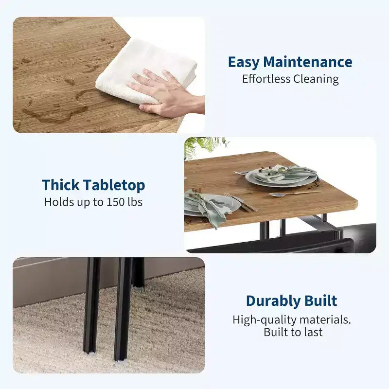 Acekool Set da pranzo di 5 pezzi, tavolo in legno marrone, salvaspazio, per la cucina
