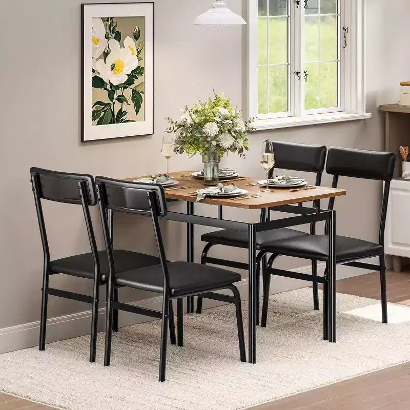 Acekool Set da pranzo di 5 pezzi, tavolo in legno marrone, salvaspazio, per la cucina