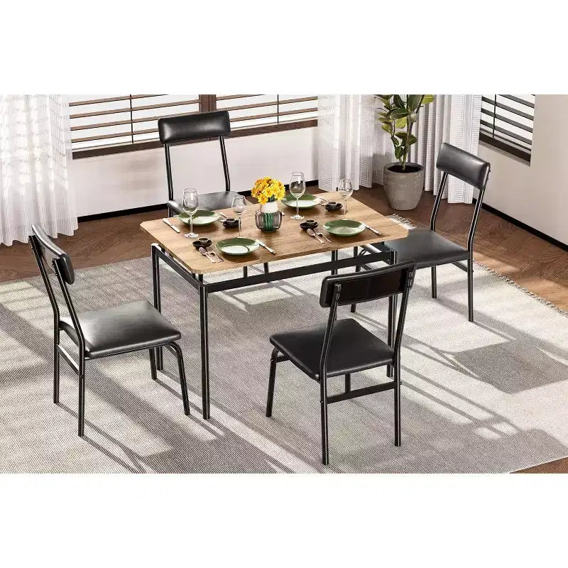 Acekool Set da pranzo di 5 pezzi, tavolo in legno marrone, salvaspazio, per la cucina