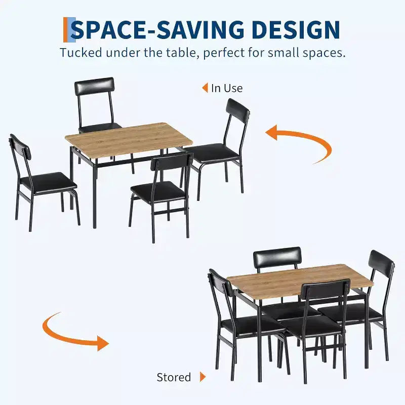 Acekool Set da pranzo di 5 pezzi, tavolo in legno marrone, salvaspazio, per la cucina