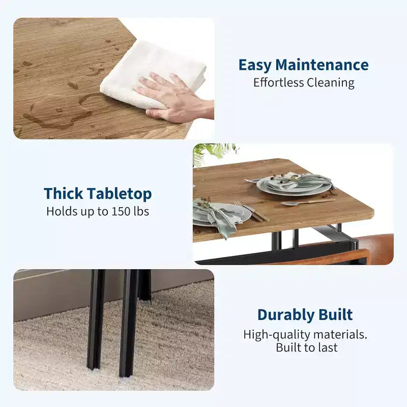 Acekool Set da pranzo di 5 pezzi, tavolo in legno marrone, salvaspazio, per la cucina
