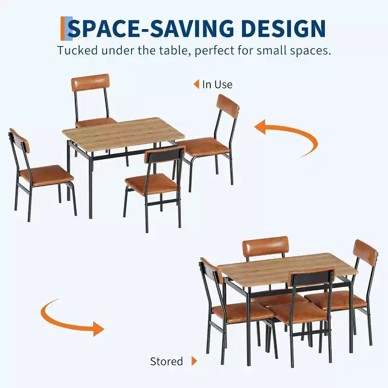 Acekool Set da pranzo di 5 pezzi, tavolo in legno marrone, salvaspazio, per la cucina