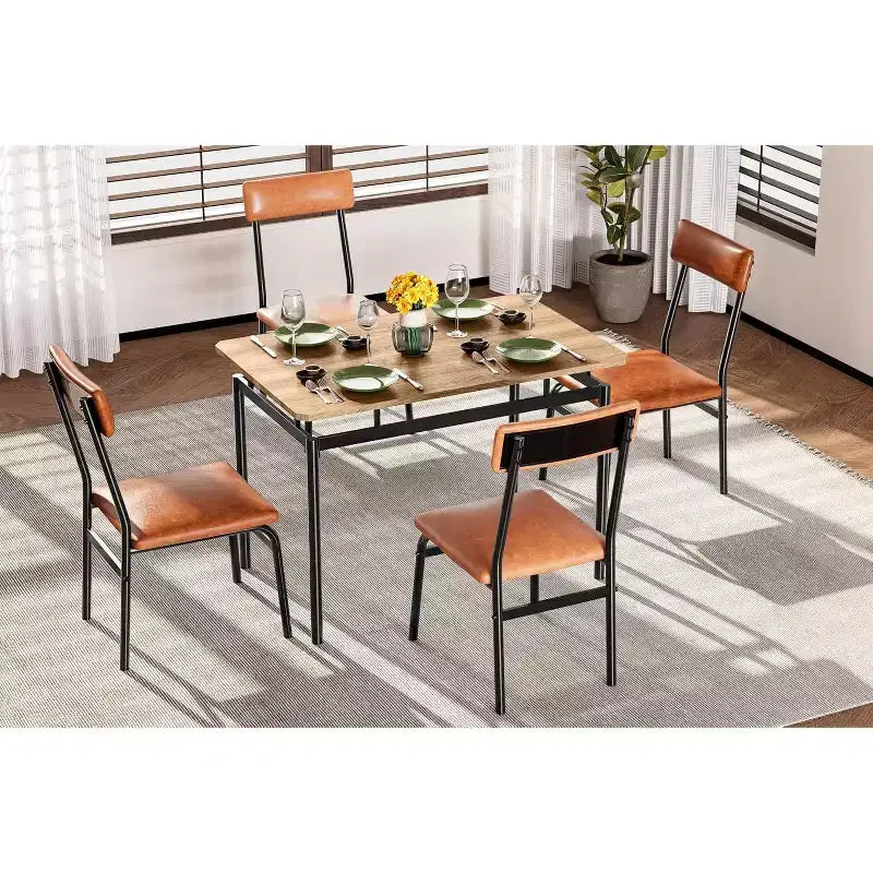 Acekool Set da pranzo di 5 pezzi, tavolo in legno marrone, salvaspazio, per la cucina
