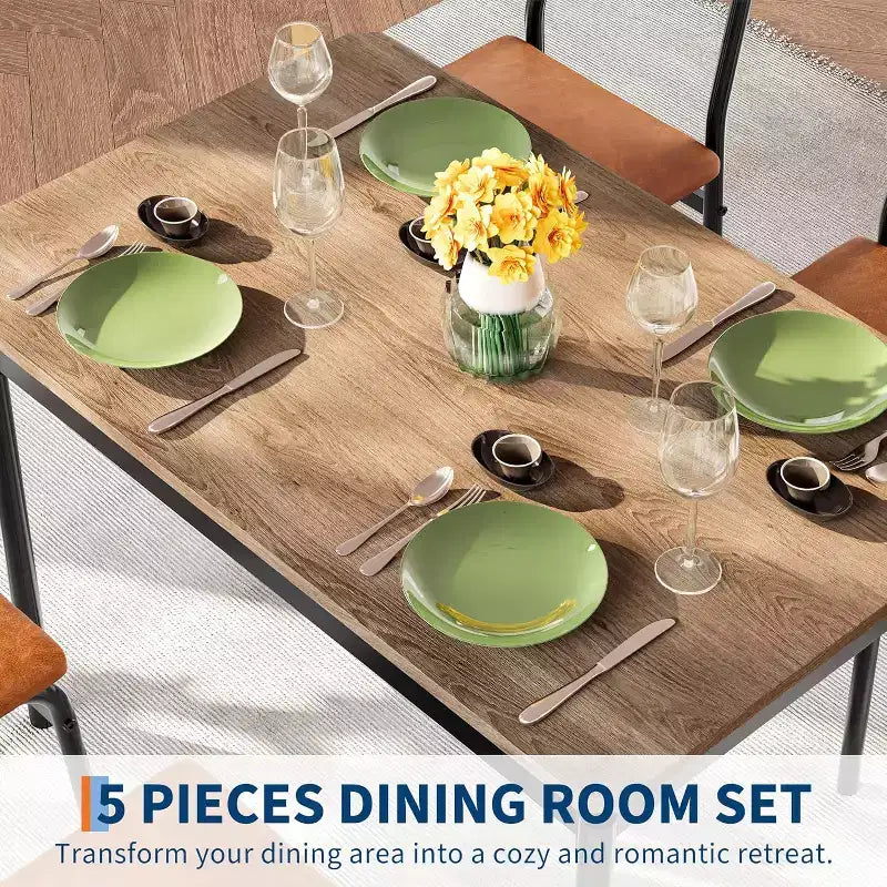Acekool Set da pranzo di 5 pezzi, tavolo in legno marrone, salvaspazio, per la cucina