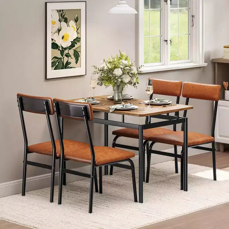 Acekool Set da pranzo di 5 pezzi, tavolo in legno marrone, salvaspazio, per la cucina
