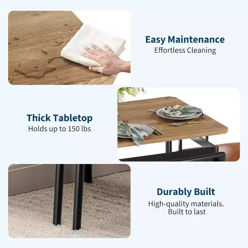 Acekool Set da pranzo di 5 pezzi, tavolo in legno marrone, salvaspazio, per la cucina