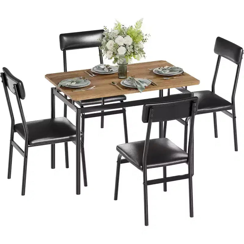 Acekool Set da pranzo di 5 pezzi, tavolo in legno marrone, salvaspazio, per la cucina