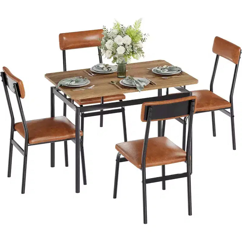 Acekool Set da pranzo di 5 pezzi, tavolo in legno marrone, salvaspazio, per la cucina