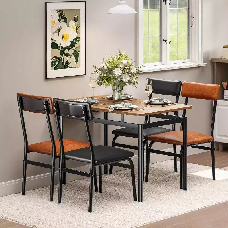 Acekool Set da pranzo di 5 pezzi, tavolo in legno marrone, salvaspazio, per la cucina