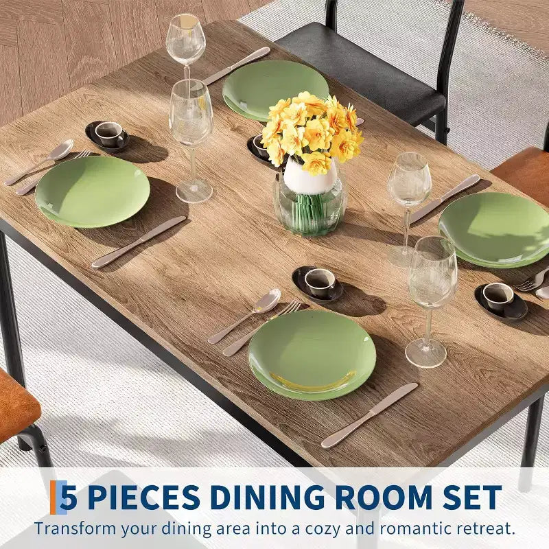 Acekool Set da pranzo di 5 pezzi, tavolo in legno marrone, salvaspazio, per la cucina