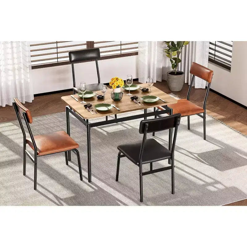 Acekool Set da pranzo di 5 pezzi, tavolo in legno marrone, salvaspazio, per la cucina