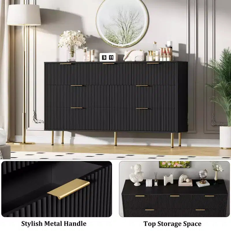 Cassettiera Whizmax a 7 cassetti per camera da letto, cassettiera moderna in legno con maniglie in metallo dorato e dispositivo antiribaltamento per corridoio, ingresso
